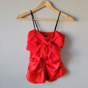 Red Satin Bow Front Camisole Top | Sexy Holiday Party Strap Tank | Y2K Style